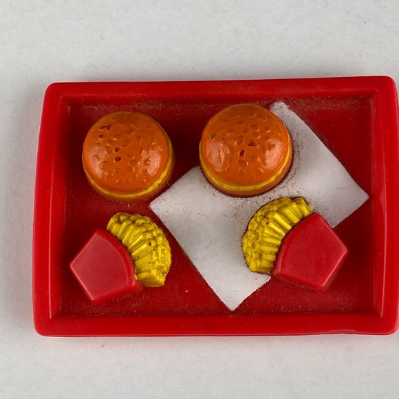 Barbie Red Meal Food Tray Hamburgers & Fries Pretend Play Accessory Kids Playset - Picture 1 of 7